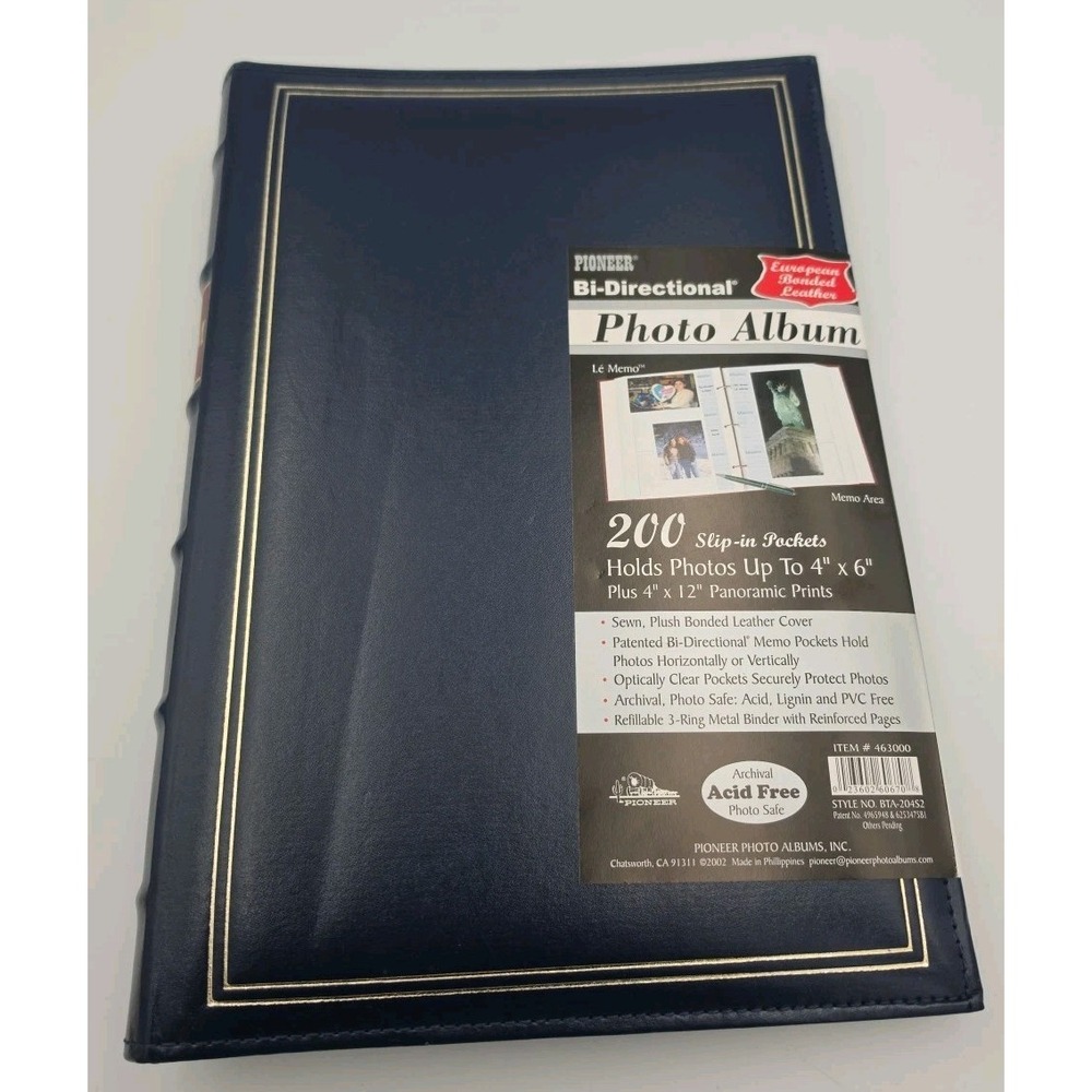 Pioneer Le Memo Blue Leather Photo Album Bi-Directional 200 4x6 463000 BTA-204S2